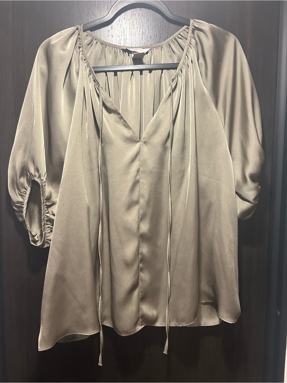 Women's Green Satin Peasant Blouse - Brand: